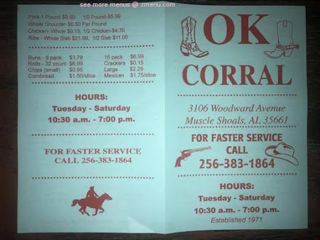 Menu O K Corral Barbecue Restaurant - 9