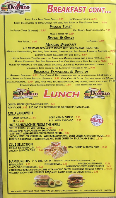 Menu Ocotillo Restaurant And Cantina - 24