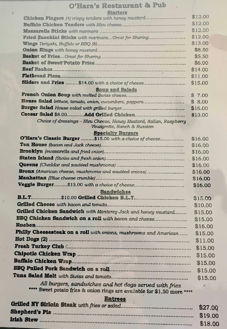 Menu O'hara's Restaurant And Pub - 20