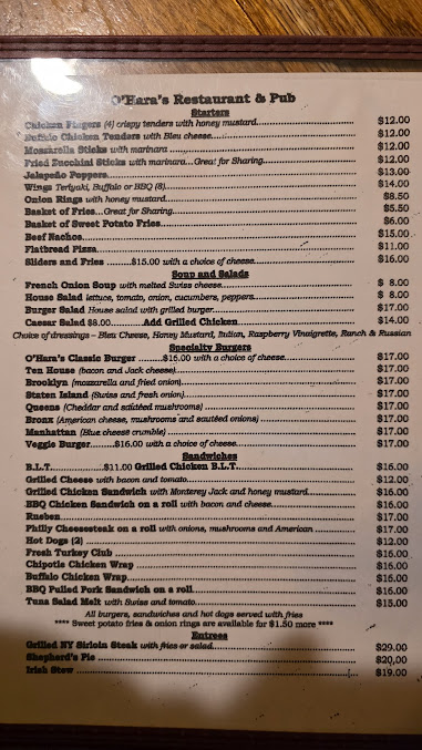 Menu O'hara's Restaurant And Pub - 22