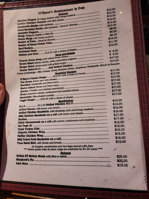 Menu O'hara's Restaurant And Pub - 23