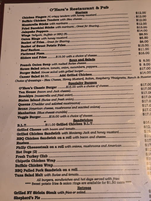 Menu O'hara's Restaurant And Pub - 24