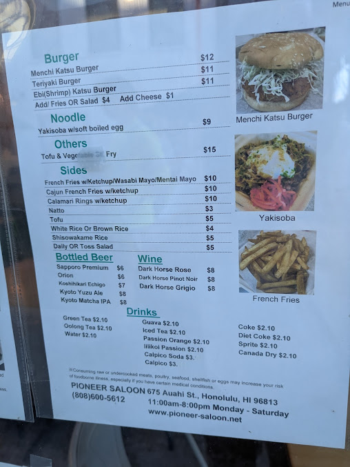 Menu Pioneer Saloon Kakaako - 19