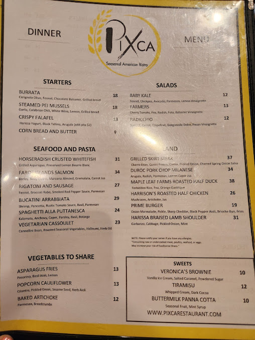 Menu Pixca Seasonal American Bistro - 22