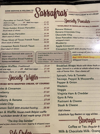 Menu Sassafras Restaurant Ice Cream Parlor - 24