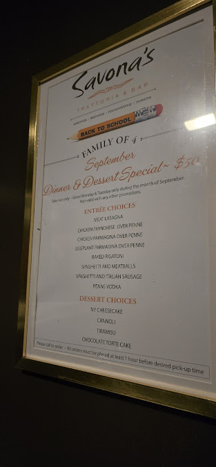 Menu Savona's Trattoria & Bar - Kingston - 26