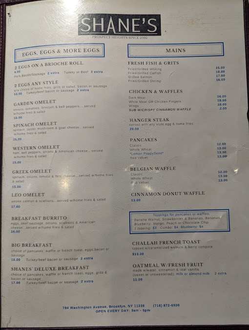 Menu Shane's Brooklyn - 22