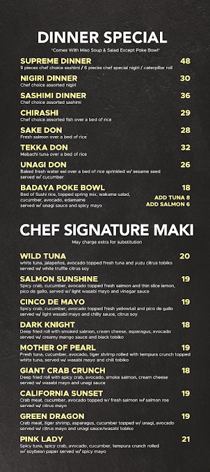 Menu Sushi Badaya Highland Park - 23
