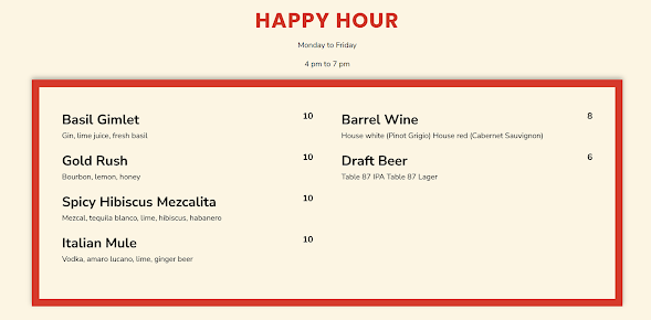 Menu Table 87 - 23