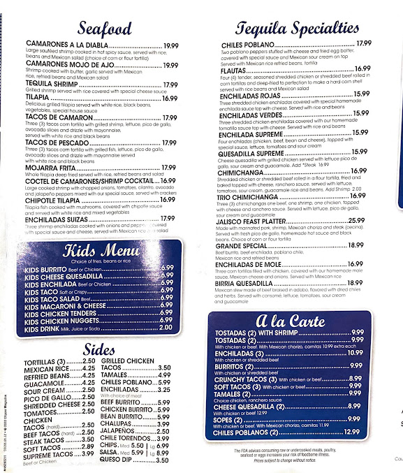 Menu Tequila Jalisco Mexican Restaurant - 26