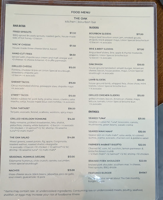 Menu The Oak Raleigh - 20
