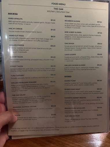 Menu The Oak Raleigh - 23