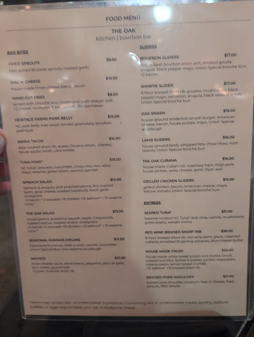 Menu The Oak Raleigh - 27