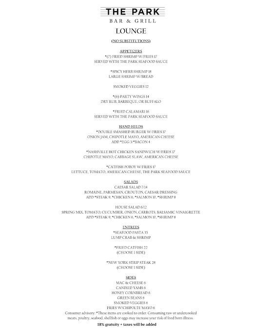 Menu The Park Bar & Grill - 21