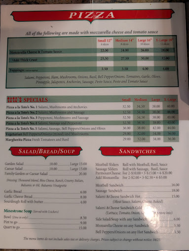 Menu Totos Pizzeria Restaurant San Bruno - 20