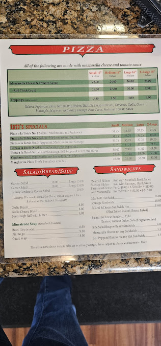 Menu Totos Pizzeria Restaurant San Bruno - 27