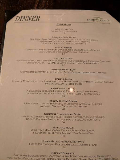Menu Trinity Place Restaurant And Bar - 21