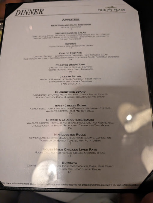 Menu Trinity Place Restaurant And Bar - 25