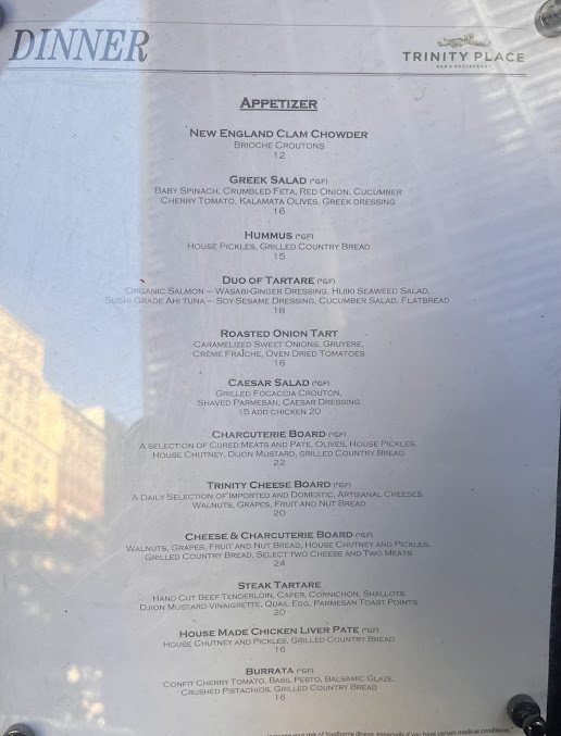 Menu Trinity Place Restaurant And Bar - 26