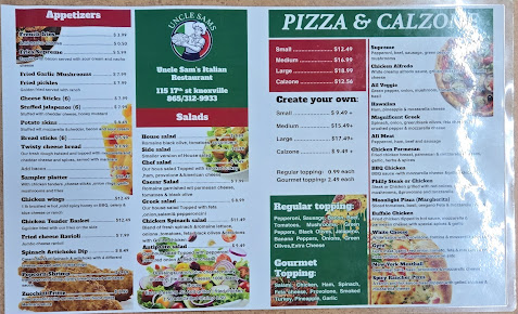 Menu Uncle Sams Restaurant - 21