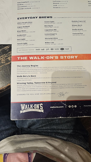 Menu Walk Ons Sports Bistreaux - 26