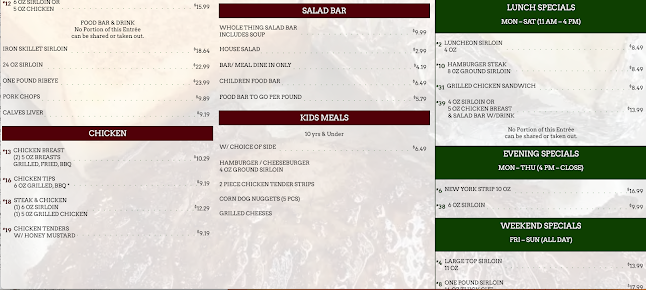 Menu Western Sizzlin Steakhouse & Buffet - 20