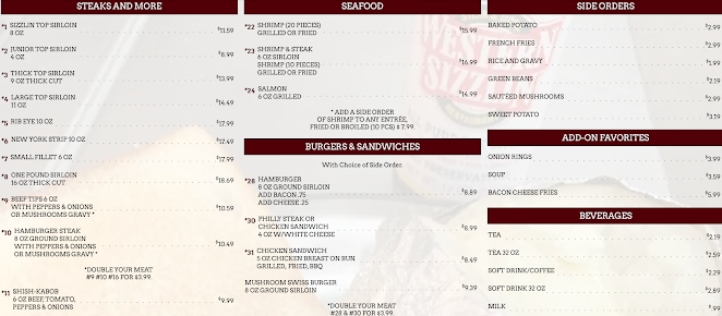 Menu Western Sizzlin Steakhouse & Buffet - 21