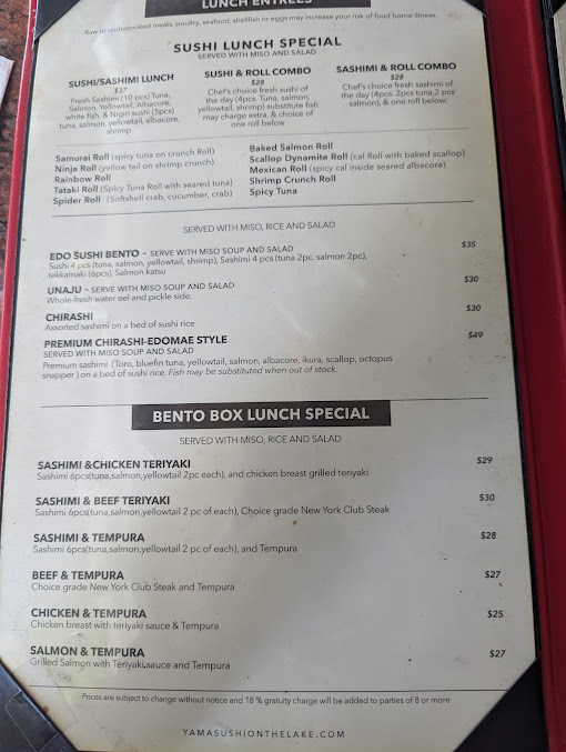 Menu Yama Sushi On The Lake - 20