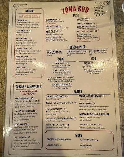 Menu Zona Sur Bar Bistro - 23
